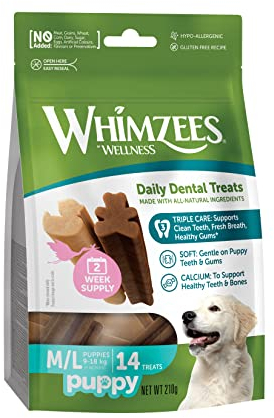WHIMZEES by Wellness Puppy Stix, Kauknochen für große Welpen, Hundesnack zur Zahnpflege, Größe M/L, 14 Stück, ohne Zuckerzusatz, getreidefrei, natürlich, fettarm
