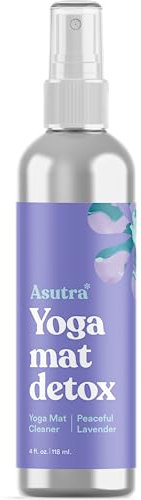 ASUTRA Spray nettoyant pour tapis de yoga (lavande paisible, bouteille en aluminium), 4 onces liquides, sans résidus glissants, huiles essentielles biologiques, nettoyage en profondeur pour équipement