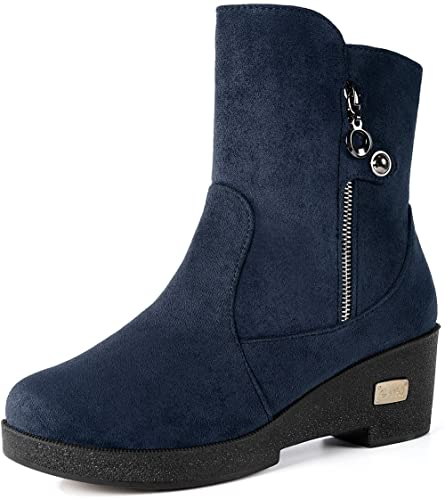 Gaatpot Stivaletti Donna Stivali e Caldo Stivaletto da Neve Scarpe Invernali Caldo Pelliccia con Zeppa Comodi Eleganti Blu scuro EU37=CN38