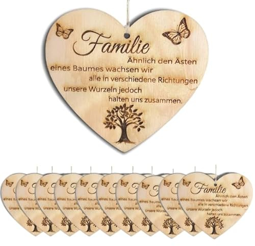 10er Pack Familie Herzschild Dekoschild Herzschild Holzherz Holzschild 10 x 10 cm Geschenk für die Familie Spruch Geschenk Holzgeschenk Ein Geschenk für die Familie