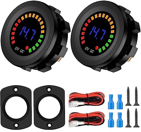 Linkstyle Bateria Medidor, Voltímetro Dc 12v Impermeable Pantalla Digital Led Impermeable Voltaje Redondo Para Coche Voltaje Medidor Para Coche Marino Motocicleta