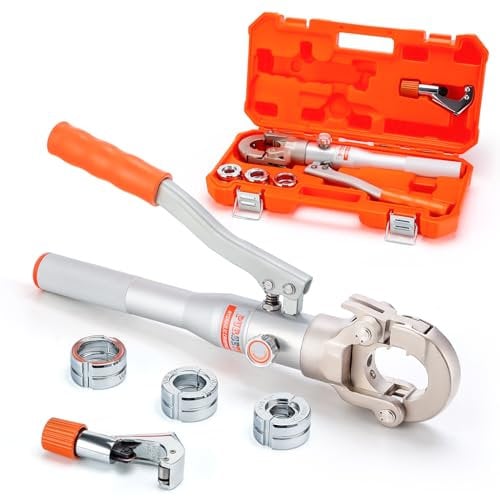 Purseter Kupferrohrverschraubungen Hydraulische Rohr-Crimpwerkzeuge mit 1/2 Zoll, 3/4 Zoll und 1 Zoll Backe Kupferrohrpresse Crimper Presszange mit Rohrschneider, (GC-1-CZY)