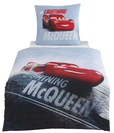 MTOnlinehandel Bettwäsche 135x200 Flanell, Biber Jungen, Cars, kuschelig weich für Winter, 1x Kissenbezug 80x80 + Bettbezug 135x200, 100% Baumwolle