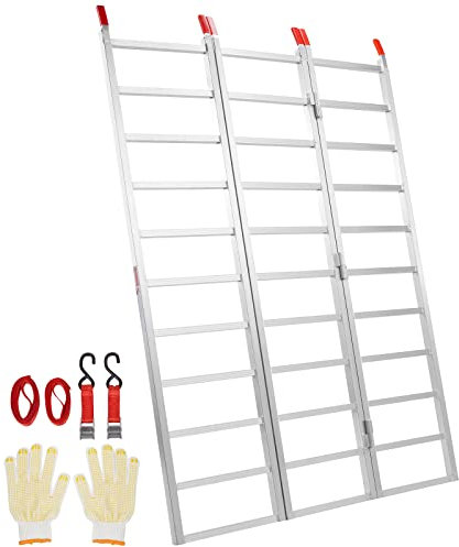 VEVOR Aluminiumrampen, Dreifach Faltbare Rampe mit Lastgurten, 700 kg Klappbare Laderampe für Motorräder, Traktoren, ATV/UTV, Lkws, Rasenmäher, Schneefräsen, 1956 x 1379 x 38 mm 1 STK.