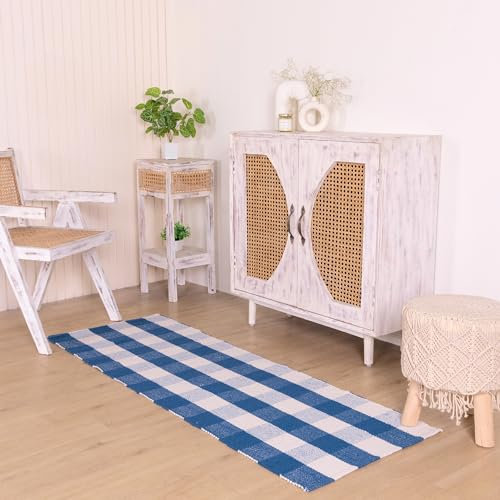 RAJRANG Checkered Blue and White Outdoor Rug for Hallways, Kitchen, Porch, Living Room, Entryway Garden Rug 60x183 cm