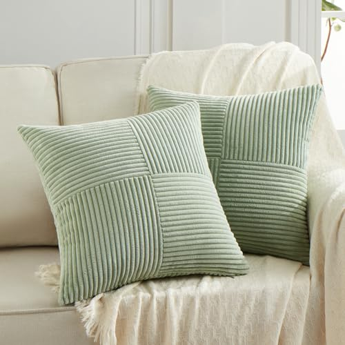 FDTERN 2er Set Salbeigrün Kordsamt Kissenbezug 60x60CM Weich Moderne Dekorative Kissenbezüge Kissenhülle Dekokissenbezug Sofakissen Dekokissen Boho Deko für Sofa Schlafzimmer Wohnzimmer Bett