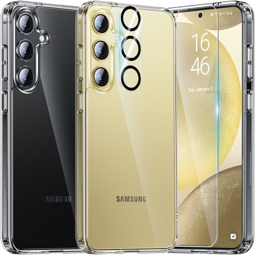 UniqueMe für Samsung Galaxy S24 Plus Hülle, 5-in-1-Set Handyhülle für Samsung S24 Plus Case Rundumschutz Schutzhülle Cover,1 Handyhülle & 2 Schutzfolie & 2 Kameraschutz - Transparent