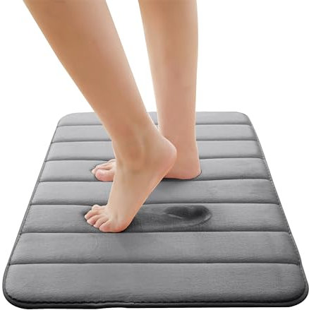 Imperial Rooms Grey Memory Foam Bath Mat (40x60 cm) – Bathroom Mats Non Slip Machine Washable Mat Super Absorbent Bath Mats for Bathroom