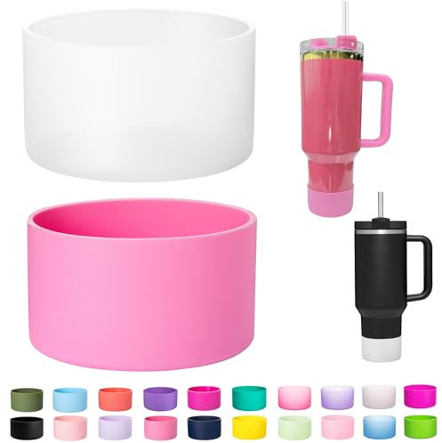 LONPARRY Stanley - Confezione da 2 custodie in silicone per Stanley 40 Quencher Adventure Tumbler, Stanley IceFlow 30/20 oz, accessori protettivi per tazze Stanley, custodia antiscivolo (rosa chiaro)