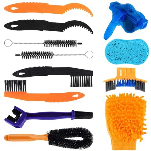 Aoreun Kit de Cepillo de Limpieza de Bicicletas, 12 pcs Herramientas de Limpieza para Bicicleta, Kit de herramientas de limpieza para Cadena de Bicicleta,piñón,Limpieza de Suciedad Todos Bicicletas