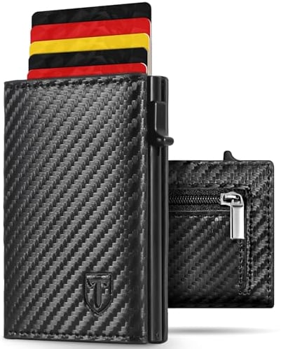 TENBST Geldbörse Herren - Kartenetui Ultra-Dünnes Portmonee Herren mit 10 Kartenfächern RFID Blockierende ID-Fenster Kartenetui Premium Carbonfaser Slim Wallet Geschenkbox (Carbon Schwarz)