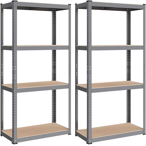 SONGMICS Lot de 2, Étagère de Rangement à 4 Niveaux, 40 x 80 x 160 cm, Capacité 520 kg, Planches Réglables, Style Industriel, pour Cuisine, Salon, Gris GLR044G02