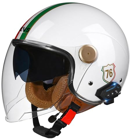 3/4 Retrò Jet E Demi-Jet Bluetooth Casco Scodella Con Doppia Visiera Mezzo Casco Motociclista Caschi Demi Per Uomo Donna ECE Omologato Vintage Caschi Cromwell Scooter Touring 4,M:57-58CM