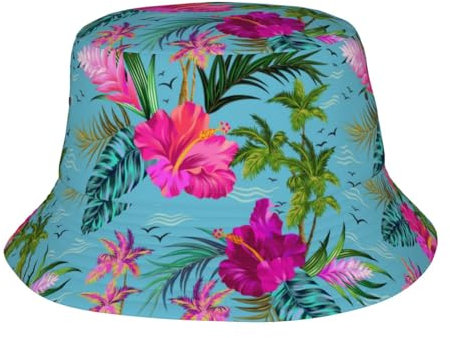 TDTRADD Fischerhut für Herren und Damen, Teenager, Hawaii, tropische Blumen, Palme, Möwen, modische Sonnenkappe, Fischerhut, siehe abbildung, One size