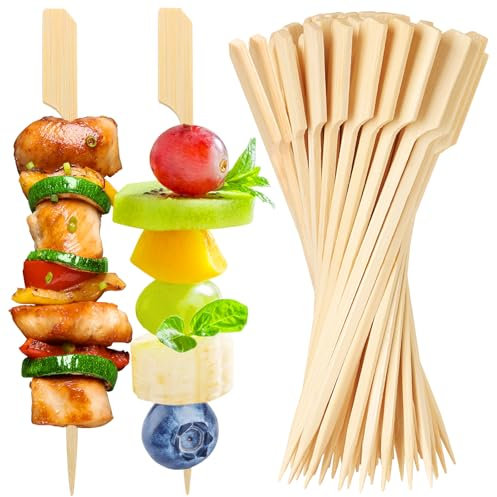 200PCS Bamboo Skewers for Appetizers, [6 Inch] Long Cocktail Picks Fancy Toothpicks for Appetizers, Flat Paddle Wooden Skewers Food Sticks for Party Drinks Fruit BBQ, Charcuterie Boards Accessories