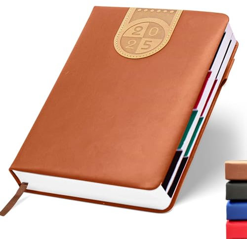 HW CASA Agenda Giornaliera 2025 con Copertina Flessibile, A5 Planner in Pelle Taccuino di alta Qualità, Adatto per la Pianificazione Personale, l'ufficio Aziendale e il Diario