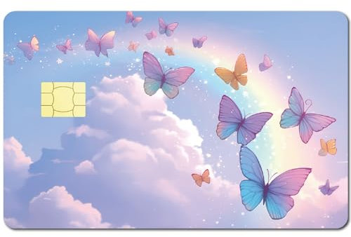 CREATCABIN Kreditkarten Skin Debitkarten Aufkleber Keine Blasen Schmal Kleiner Chip Glitzer Personalisierbar Bankkarte Schutzaufkleber Transport Schlüsselkarte Regenbogen Schmetterling 18.6x13.7cm