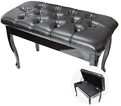QXGJTLI Klavierhocker für Zwei Personen aus Massivholz, Klavierbank aus echtem Leder für Kinder und Erwachsene, Hocker mit Fester Höhe, Duett-Keyboardhocker (schwarz)