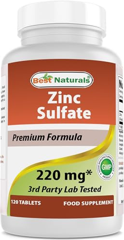 Best Naturals Zinc Sulfate 220 mg 120 Tablets - 3rd Party Lab Tested - Made in The USA - Gluten Free & Non-GMO