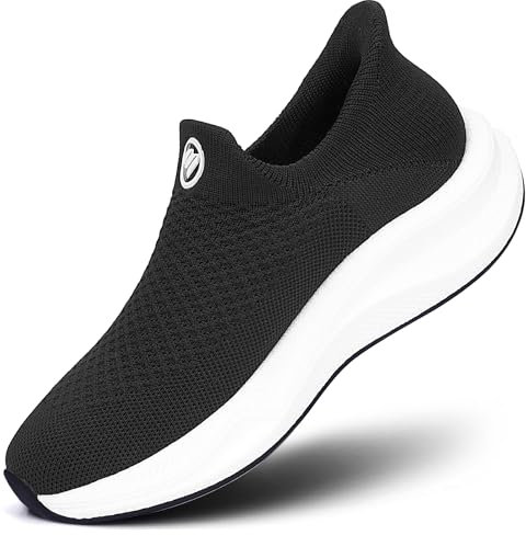 Bigzagger Slip on Sneaker Damen Herren Fußbogenstütze Orthopädische Schuhe Atmungsaktiv Leichte Schlupfschuhe Hände frei Slip in Turnschuhe Laufschuhe Sportschuhe(Schwarz)