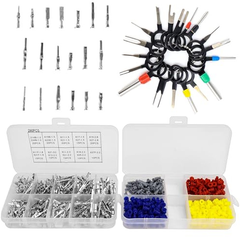 Steckverbinder Pins Kit Kfz Stecker Kabelverbinder Kabelschuhe Kfz Elektrik Set Männliche und Weibliche Drahtdichtungen Entfernen Werkzeugsatz Für Motorräder Autos Boote 690 tlg
