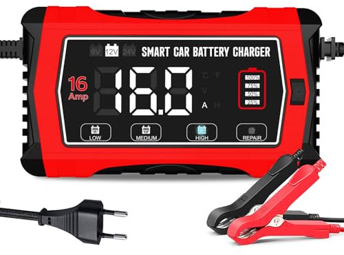 16A 6V/12V/24V Autobatterieladegerät-Haisito Intelligentes Ladegerät mit LCD-Display, Batteriepfleger,Erhaltungsladung&Entsulfatierung für AGM,Lithium,LiFePO4,Blei-Säure(Motorrad, Wohnmobil, Caravan)