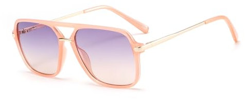 H HELMUT JUST Trendy Vintage Aviateur Lunettes de soleil carrées pour femmes et hommes Rétro 70s, Rose orangé/thé violet