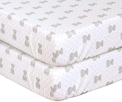 DTEX HOMES 4 x Cot Bed Fitted Sheets 100% Cotton 200 Thread Count Luxury Cot Sheets, Cot Bed 60 x 120 cm - Teddy Grey