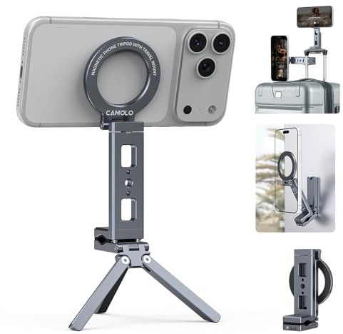 Magnetische Telefonstativhalterung, tragbarer Smartphone-Halter, Schreibtischständer mit Clip, kompatibel mit iPhone 17/16/15/14 Pro Max Air, passend für Fitnessstudio, Vlog, Flugzeug und Reisen
