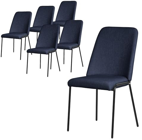 ML-Design Esszimmerstühle 6er Set Dunkelblau, Küchenstühle mit Stoffbezug & Metallbeinen, Wohnzimmerstuhl mit Rückenlehne, Polsterstühle für Esszimmer & Küche, Gepolsterte Stühle Ergonomischer Sessel
