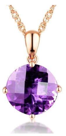 RDSGYZ Halskette Damen Rotgold 585 Echtgold mit Anhänger, Kette Anhänger mit Amethyst 4.9ct Halskette ohne Nickel Frauen 45CM