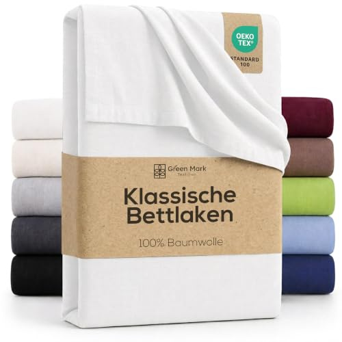 GREEN MARK Textilien Klassische Bettlaken – Flaches Laken aus 100% Baumwolle, ohne Gummi, hautfreundlich, pflegeleicht, bei hohen Temperaturen waschbar - Weiß - 270x290 cm