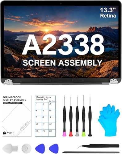 A2338 Ersatzdisplay 13,3 für MacBook Pro 2020 (M1) 2022 (M2) LCD (grau) | Modell: EMC 3578,EMC 8162,MYD83,MYD92,MYDA2,MYDC2,MNEQ3,MNEP3,MNEJ3,2560×1600, komplette Bildschirmbaugruppe, Reparatursatz