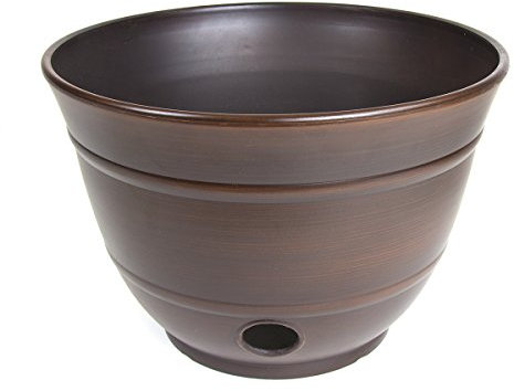 Liberty Garden LBG1924 Banded High Density Resin Hose Holder Pot with Drainage for Backyard, Garden, or Home, Bronze