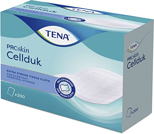 Tena Cellduk Wipes | 26 x 26 cm | Extra Strong Tissue Cloth | 8 Packs of 200 Wipes