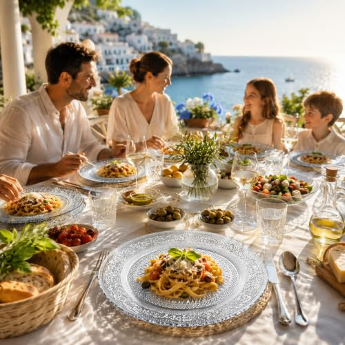 6er Set Ø 26 cm Tellerset 6 Personen Nostalgie Glasteller Speiseteller Essteller Salatteller Glas Vorspeisenteller Pizzateller Pastateller Teller Flachteller Dinner Plate Servierteller Servierplatte