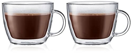 Bodum 15oz Double Wall Latte Mug, High-Heat Borosilicate Glass, Set of 2, Clear