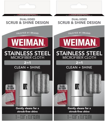 Weiman Microfiber Cloth for Stainless Steel, Safely Traps and Removes Dirt, Oil and Grime to Protect from Scratches 13.8 x 13.8 (Pack of 2)