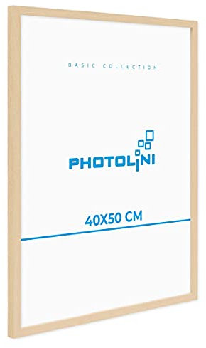 PHOTOLINI Bilderrahmen 40x50 Holz MDF Natur, Bilderrahmen 50x40 mit bruchsicherem Acrylglas, Rahmen 40x50 zum Aufhängen, 50 x 40 frame mit extra Zubehör - picture frames für Fotos & Poster