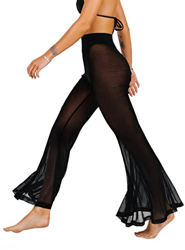 sofsy Pantaloni Copricostume a Rete da Donna Pantaloni Copricostume da Spiaggia Sexy Trasparenti Vedo Non Vedo Bikini Costume da Bagno