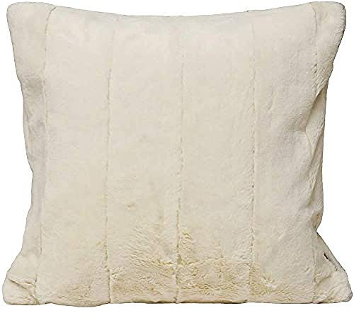 Riva Paoletti Empress Large Square Feather Filled Cushion Super Soft Faux Fur-Reversible-Zip Closure-Machine Washable-100 Case (22 x 22 inches), Polyester, Cream, 55 x 55cm