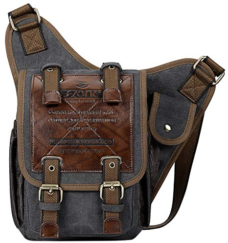 S-ZONE Hombre Bolso de Hombro Lona Vintage Cuero de PU Bolso Bandolera Bolso de Pecho Bolso Deportivo Militar Mochila Multipropósito para Viajes Senderismo Escuela Ocio