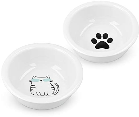 Navaris Gamelle Double Chien ou Chat - Lot 2X Gamelle Céramique 360 ML pour Chiens Chats Chatons Chiots - 2X Bol 360 ML pour Croquette Eau Pâtée