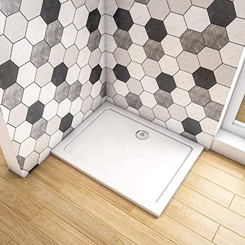 Walkin Rectangular 1200x800mm Slimline Stone Resin Shower Tray Shower Base Tray for Wetroom Shower Enclosure Cubicle with Free Waste