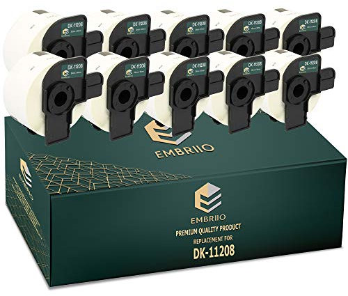 EMBRIIO DK-11208 | 10er Set Adress-Etiketten Rollen DK 11208 Ersatz für Brother P-Touch QL-700 QL-570 QL-500 QL-810W QL-820NWB QL-800 QL-710W QL-720NW QL-560 QL-550 QL-1110NWB QL-1060N, 38mm x 90mm