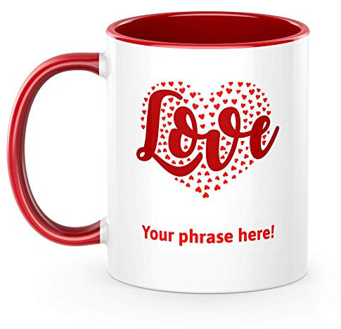 Personalised 11oz White and red Mug Featuring Love (in a Heart)