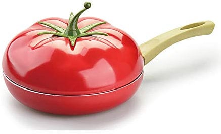 Not-stick Saucepan Frying Pan With Lid,Fruit Shaped Cookware Nickel Free Enamel Skillet Breakfast Egg Pan,Induction Compatible Oven Safe-Tomato 35x15cm(14x6inch)