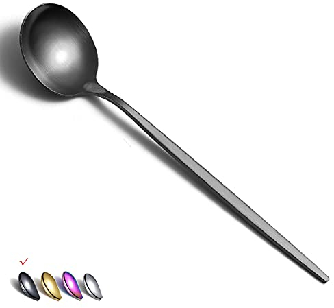 HOMQUEN Cucharas Negras Mate, Paquete De 6, Cuchara De Acero Inoxidable De 8.1 Pulgadas, Sopera Y De Postre, Cubiertos Para El Hogar, Cocina O Restaurante