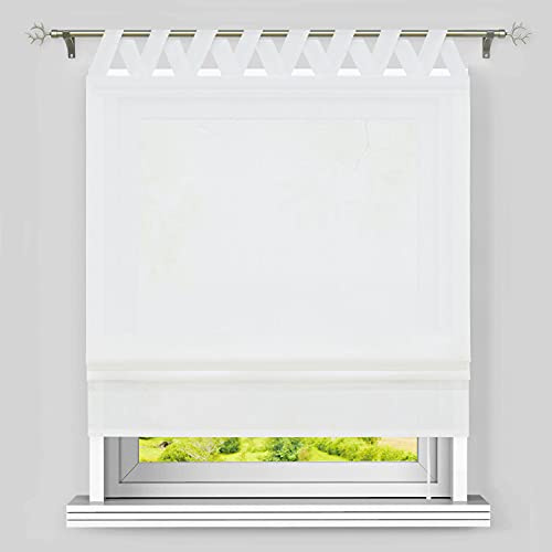 Heichkell Raffrollo mit V-Schlaufen Blickdicht Raffgardine Wohnzimmer Einfarbige Fensterstores Schlaufenrollo Leinen Faltenrollo Verdunklung Weiß BxH 60x140 cm