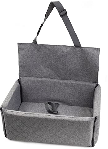 BOUTIQUE ZOO Hunde Autositz mit Sitzbezug | Autositz für Mittlere und Große Hunde | Rückbank, Beifahrersitz | Hundebett, Hundetasche | Polyester (Leinenimitat) | Farbe: Grau | Große: L (74x54 cm)
